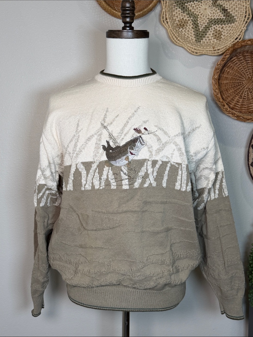 Mens Roundtree & Yorke Knit Bass Sweater 90’s Grandpa Style Crewneck Pullover M